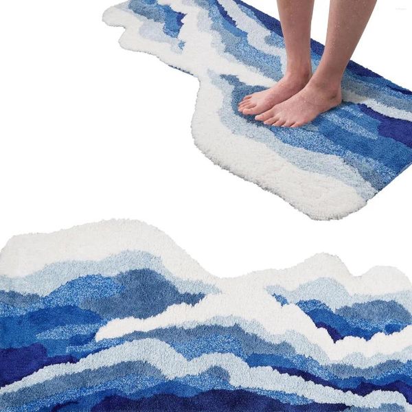 Alfombras soft cómodas hojas de mano con mechones azules olas románticas alfombras