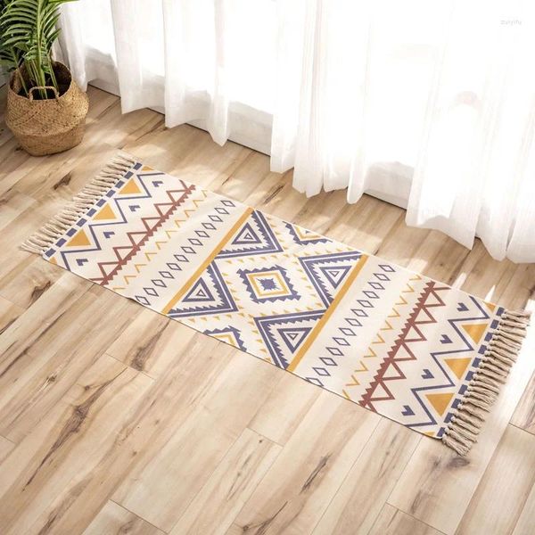 Alfombras Soft Bohemian Style Square Borlas Mandala Piso para sala de estar Dormitorio Cocina Yoga Mat Anti Slip Doormat