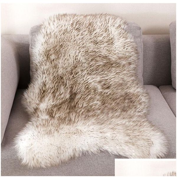 Tapis doux tapis de chaise en peau de mouton tapis de siège coussin de siège fausse fourrure de peau de mouton plaine tapis moelleux lavable pour la livraison à domicile Dhqs1