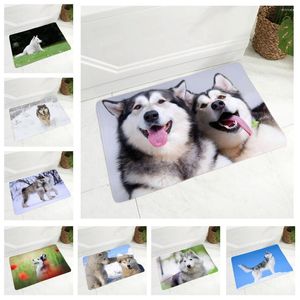 Tapijten zacht flanel deurmat decor siberische husky hondendeur mat non-slip gang bodem huisdier tapijt tapijt voor eetkamer slaapkamer