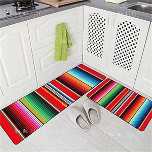Alfombras alfombras de cocina de franela suave de patrón mexicano serapo de franjas coloridas de detalle con colores lavables sin deslizamiento
