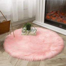 Alfombras suave y esponjoso alfombra de piel redonda peluda rosa alfombra dormitorio piso para sala de estar sofá silla cojín peludo niños niños estera 231010