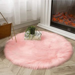 Tapis doux moelleux fourrure tapis rond poilu rose tapis chambre étage pour salon canapé chaise coussin fourrure enfants enfants tapis 231010