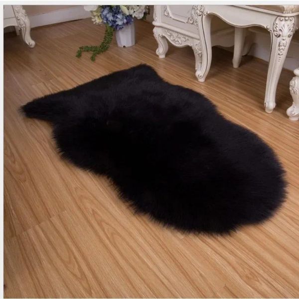 Tapis doux en peluche tapis en peau de mouton pour chambre à coucher fausse laine tapis lavable chevet canapé coussin chaud fourrure salon antidérapant