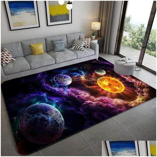 Tapis Espace Univers Planète 3D Tapis de sol Salon Grande taille Flanelle Tapis de chambre doux pour enfants garçons Tapis de toilette Paillasson194S