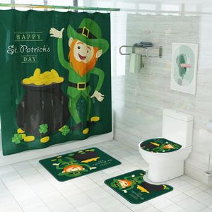 Tapijten St. Patrick's Day tapijt cartoon vloermat voor badkamer douchegordijn vier delige set