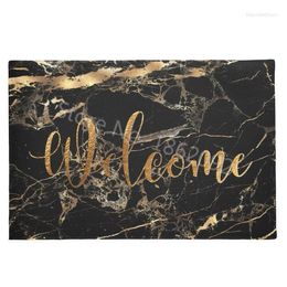 Tapis élégant noir Faux marbre or veines tapis de bienvenue pour porte d'entrée sol en caoutchouc tapis d'entrée tapis mode chambre à l'intérieur paillasson