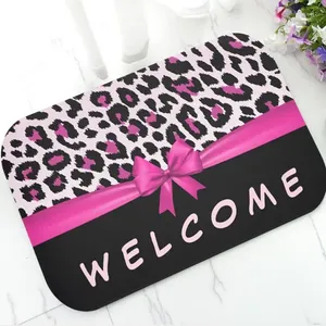 Tapijten Stijlvol roze luipaardprint lint Welkom deurmat elegante deurmat tapijt tapijt vloer ingangmatten rubber home decor