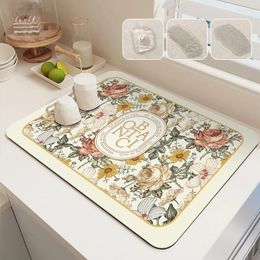 Tapijten Super absorberende keukenmat diatomietgerecht droogmatten koffie tapijten retro bloem bad afvoerbad tapijt servies placemat