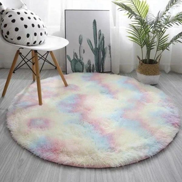 Tapis Super doux en peluche tapis rond tapis moelleux blanc pour salon décor à la maison chambre enfant décoration épaisse pile