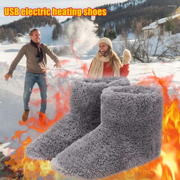 Tapis super doux pour hiver chauds bottes de neige usb chargement lavable confortable en peluche électrique chaussures chauffées cadeaux chauds plus chauds pour femmes hommes