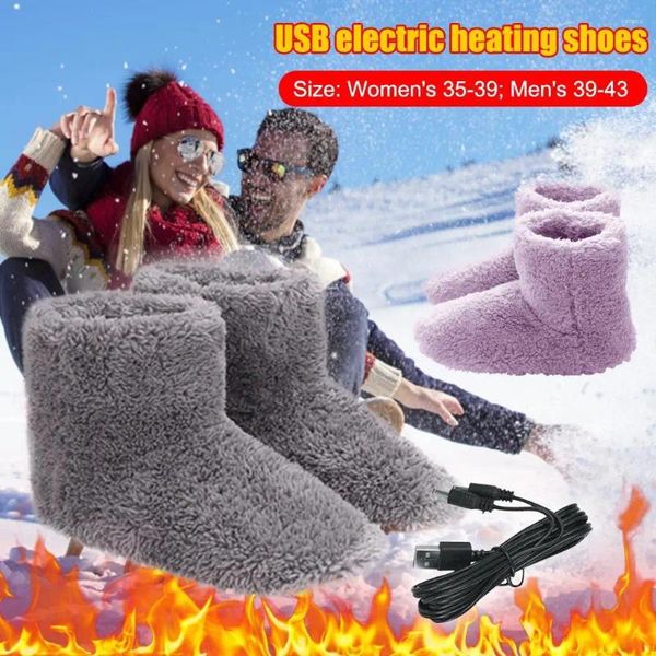 Alfombras súper suaves Botas de nieve tibia de invierno Cargo USB zapatos con calefacción eléctrica Formador de lana