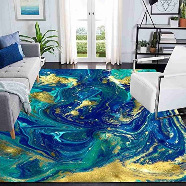 Tapis Teal Gold Marble Carpet for Living Luxury Home Decorations Sofa Table Large Area Rugs Bedroom Foot Mat Balcon Floor Mat R230725