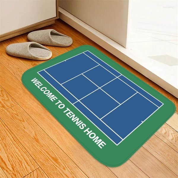 Tapis Court de tennis imprimé flanelle absorbant l'eau tapis antidérapant maison tapis salle de bain balcon paillasson cuisine sol