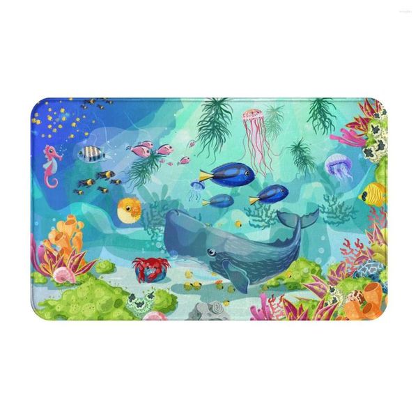 Carpets le monde sous-marin mignon de dessin animé paillasson tapis tapis de tapis baignoire en polyester antidérapant