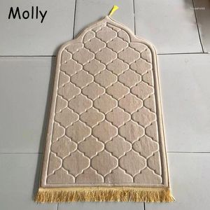 Tapis épaissir flanelle doux tapis de prière musulman antidérapant islamique turc culte tapis en relief tapis Portable grands cadeaux du Ramadan