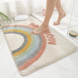 Tapis épaissie salle de bain absorbant antidérapant tapis de sol maison porte d'entrée tapis chambre salon Simple géométrique flocage tapis tapis