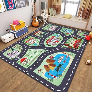 Tapis épaissi tapis de flanelle salon chambre d'enfants décoration tapis de sol dessin animé route tapis de jeu doux Tatami tapis antidérapant R230717