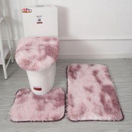 Tapijten Tie-dye Shaggy Tapijt Toilet Driedelig Antislip Voetmat Badkamer Absorberende Set Badmat Home Decor Vloer Pluizig