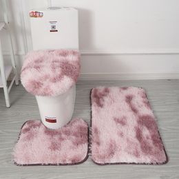 Tapis Tiedye Shaggy Tapis Toilette Trois pièces Tapis de pied antidérapant Salle de bain Absorbant Ensemble Tapis de bain Tapis de décoration de maison Fluffy 230828