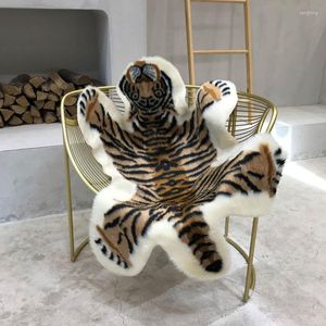 Tapis imprimé tigre tapis laine artificielle fausse fourrure peau cuir salle de bain tapis antidérapant 117x85cm tapis animal pour tapis de maison