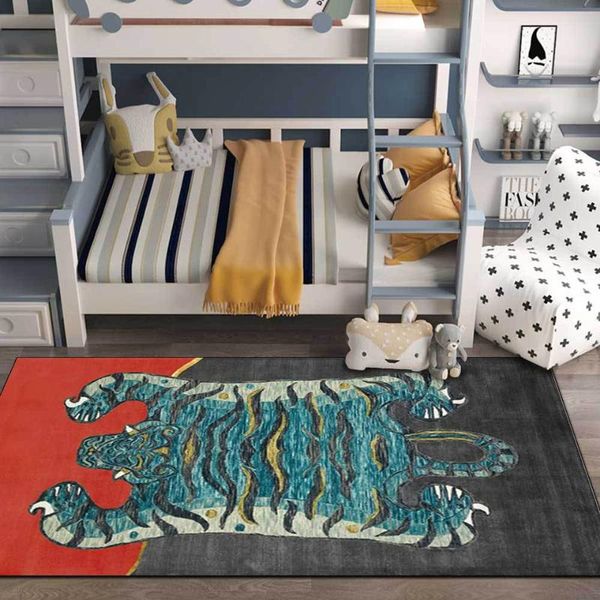 Alfombras Alfombra De Tigre Decoración De Dormitorio Estilo Étnico De Lujo Rojo Negro Azul Alfombra para Niños Sala De Estar Pasillo Juego Antideslizante Alfombra para NiñosAlfombras