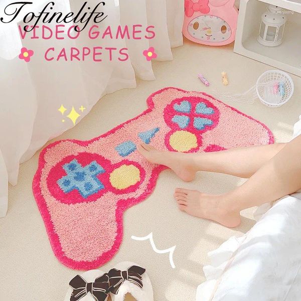 Carpets Top Quality Pink Games Console Tufted Tufted pour chambre à coucher mignon tapis doux antidérapant pailtre épais en peluche de sol décor