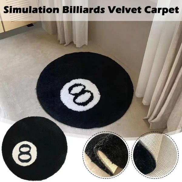 Alfombras de alta calidad Simulación Billar 8 Bola Alfombra Redonda Tufting Antideslizante Alfombra suave Alfombra Silla Baño Niños Piso Negro Pad Dormitorio B9E4