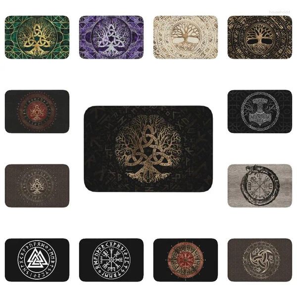 Tapis Arbre de vie avec Triquetra sur Futhark Porte d'entrée de sol Tapis d'entrée extérieur Viking Cuisine Salle de bain Paillasson Tapis de toilette Tapis