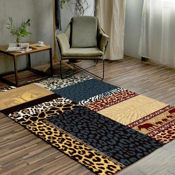 Tapis Tapis de style tribal Tapis pour salon Léopard Imprimé Effet d'épissure Chambre Anti Slip Tapis de sol de chevet Décor à la maison