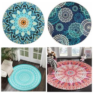 Tapis Trippy Rose Mandala Turquoise Floral Vert Marine Rond Flanelle Tapis De Sol Boho Pour Chambre SalonTapisTapis