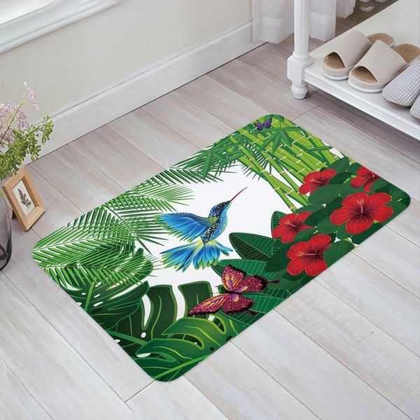 Carpets Tropical Flower Hummingbird Butterfly Kitchen Mat de plancher décor de salon Carpet Homewway Entrance Entrance Paillit Anti Slip Rap