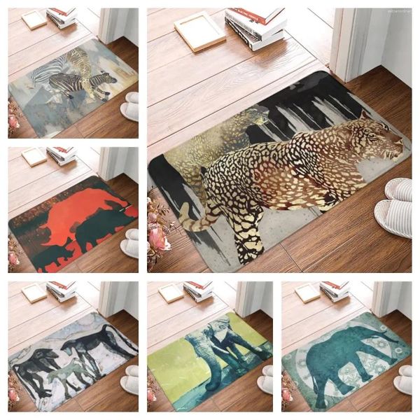 Carpets Tropical Jungle Animal Cartoon Girafe Elephant Dormats Home Cuisine Entrance Décoration Mat de sol