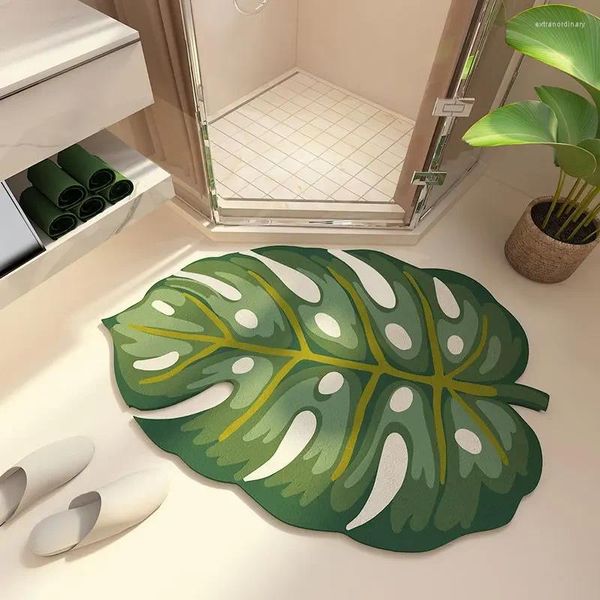 Alfombras plantas tropicales Diatom ooze Super absorción Mat de los pies del pie sin deslizamiento Alfombra lateral de bañera de secado rápido alfombras suaves de baño fácil de limpiar