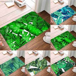 Alfombras Alfombra de puerta de entrada con patrón de hoja de planta tropical 40 * 60 cm Alfombra de franela suave Alfombras de piso de goma para interiores Alfombra antideslizante Tapis R230731