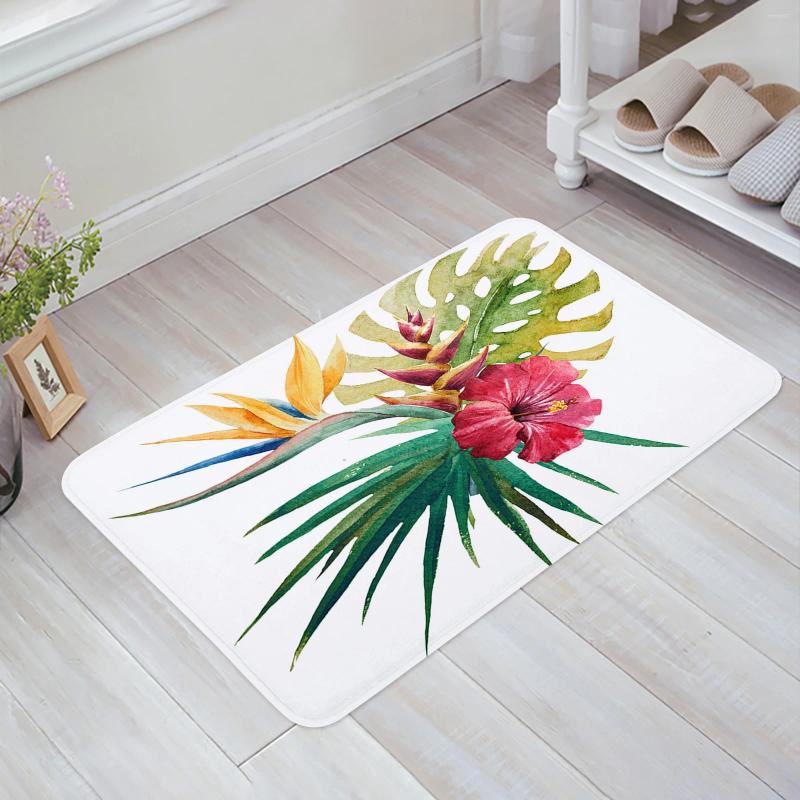 Carpets Tropical Watercolor Plant Flower White Entrance Doormat Kitchen Mat Carpet Living Room Home Hallway Rugs Bathroom Door Mats