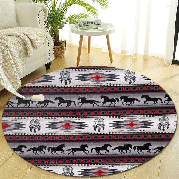 Carpets Tucson Horse Stripe Grey Dreamcatchers Tribal Designs Aztec Southwestern Native Western Routed Flannel Flannel Mat