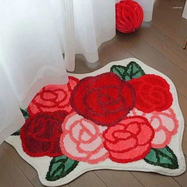 Tapis de décoration de chambre touffée tapis de décoration de fleur en forme spéciale tapis de sol en rose art art tapis pour table de vie de table de chambre à coucher