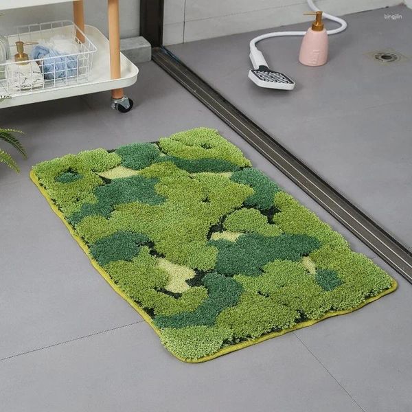 Carpets Tufting Lawn Moss Floor Mat Green Green Home Door Anti-Slip Salle Bathroom Tobelet Bathtub Microfibre Tapis Absorbant d'eau