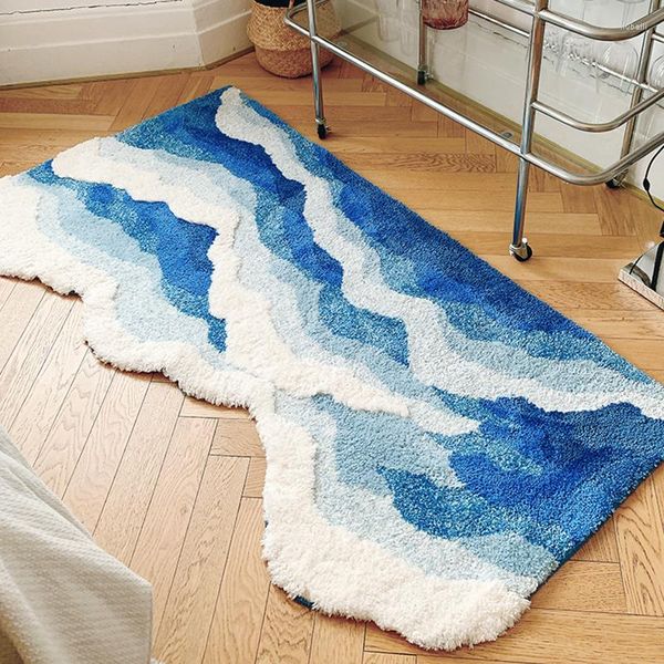 Tapis touffeté océan salon tapis bleu mer chambre tapis doux couloir zone tapis de sol tapis paillasson esthétique maison art décor