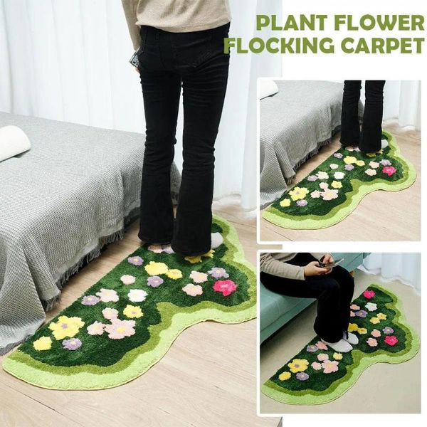 Tapis de touffage plantes fleuris tapis verts mousse salon coussin pailtre décorcat de décoration tapis flocage de couloir de couloir