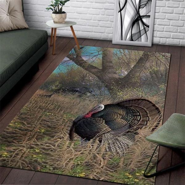 Carpets Turkey Hunting 3D Mat de tapis imprimé pour le salon paillasson flanelle imprimé chambre à glisser