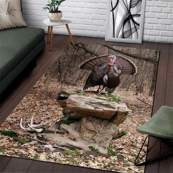 Carpets Turkey Hunting 3D Mat de tapis imprimé pour le salon paillasson flanelle imprimé chambre à coucher sans glissement.