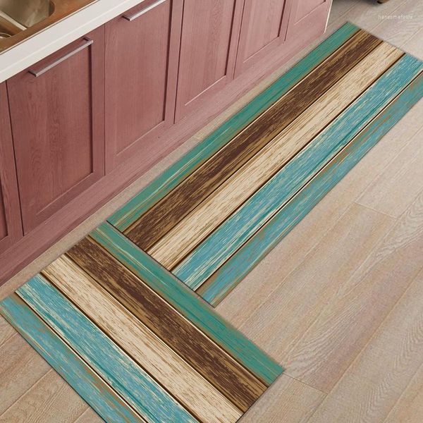 Tapis Turquoise Planches de bois Tapis de cuisine rustique Accueil Entrée Paillasson Salon Décor Tapis de sol Salle de bain Tapis antidérapant