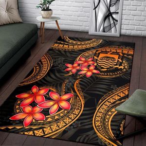 Tapis Tuvalu Tapis de sol doré Plumeria carré Tapis de sol antidérapant Salle à manger antidérapante Salon Tapis de chambre doux