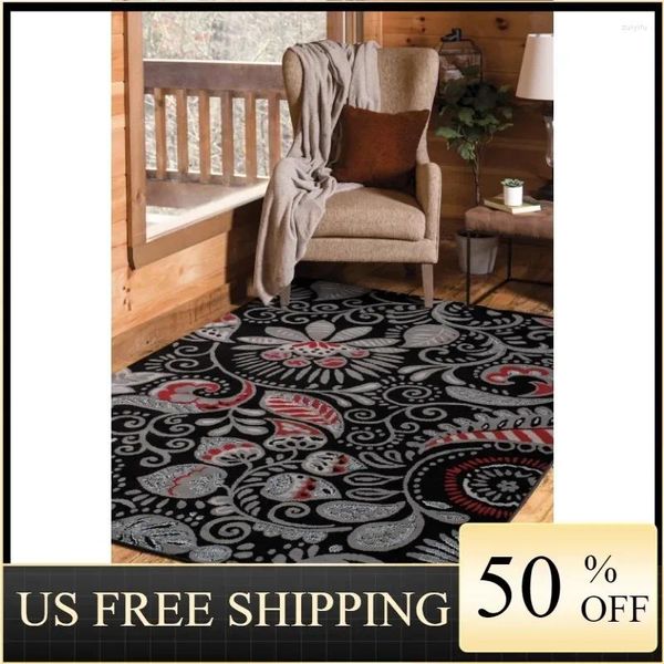 Alfombras United Weavers Plaza Gina Area Rug Patrón Paisley Negro 7'10 