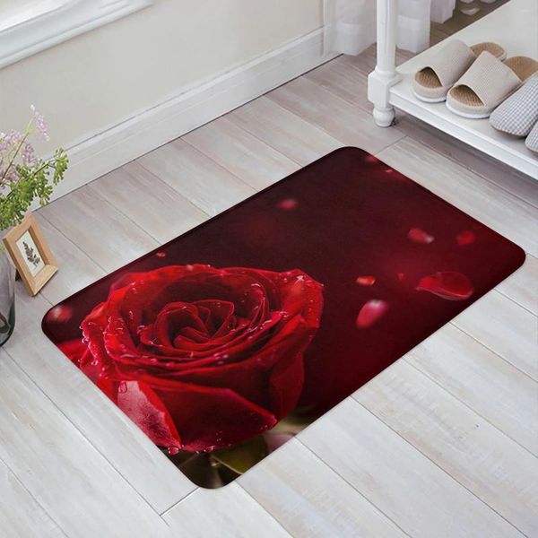 Tapis de la Saint-Valentin Fleur amour rouge rose salle de bain tapis baignoire de tapis baignoire de carter de sol de douche