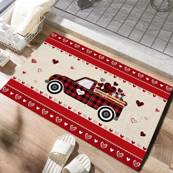 Alfombras Valentín Día Red Car impreso Imprimido Puente de entrada Mujer de entrada Mats de tumbona Velvet alfombra colorida de piso de interior