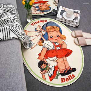 Tapijten vintage tapijtimitatie Cashmere Cartoon Anti6-slip schilderij Girl American Cute Doll Patroon Slaapkamer Kinderkamer