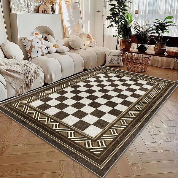 Alfombras Vintage de tablero de ajedrez para sala de estar, decoración del hogar, gran área, alfombras de alta calidad para dormitorio, salón, alfombra antideslizante